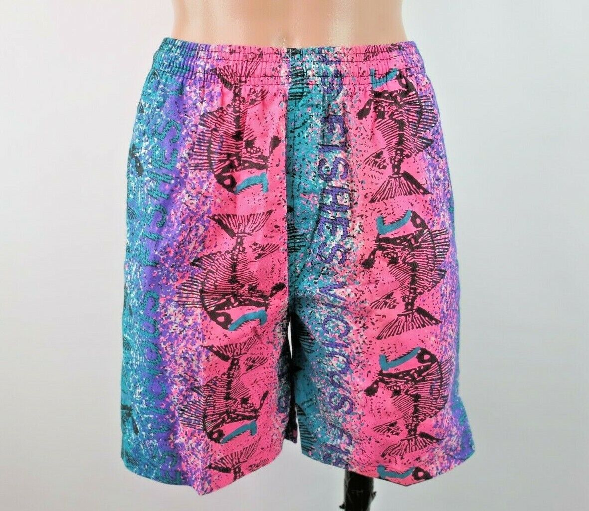 Vtg 80s Vicious Fishes Swim Trunks Shorts Neon All Over Print Fossil 6x-7 Nwot